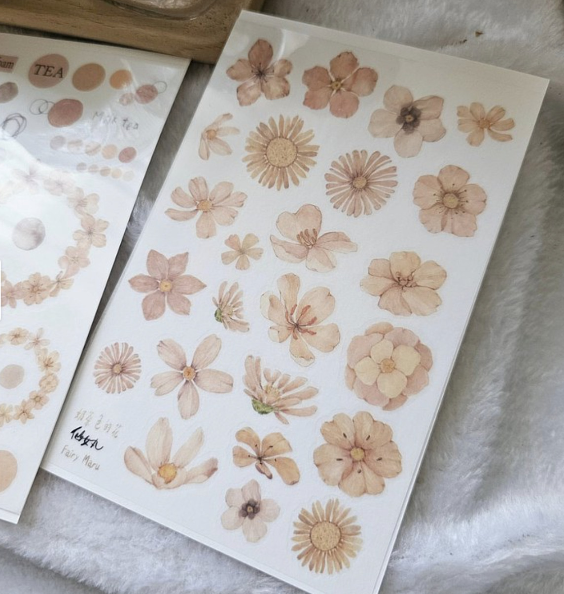 Fairy Maru - Milk Tea Color Flowers - Transfer Stickers