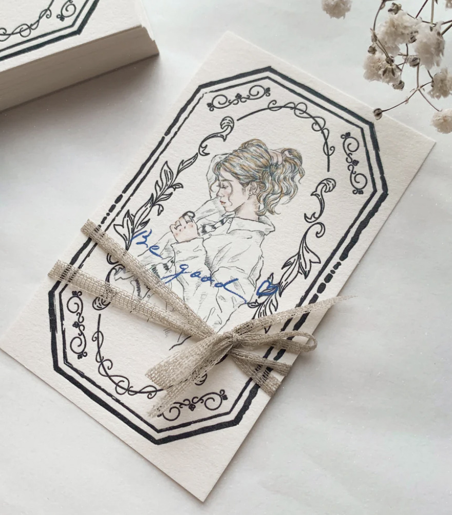 Journal Pages - Black Floral Frame - Letterpress Notecard