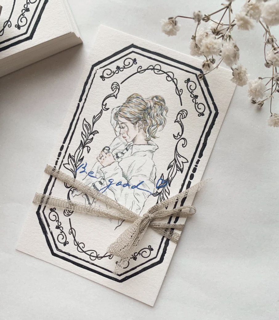 Journal Pages - Black Floral Frame - Letterpress Notecard - Image 3