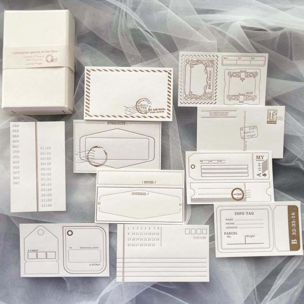 Journal Pages - Travel Series - Letterpress Label Sticker Box Set - Bronze