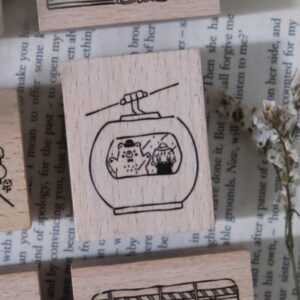 Eileen TAI Studio – Bear and Girl Travel Together – CABLE CAR – Stamp