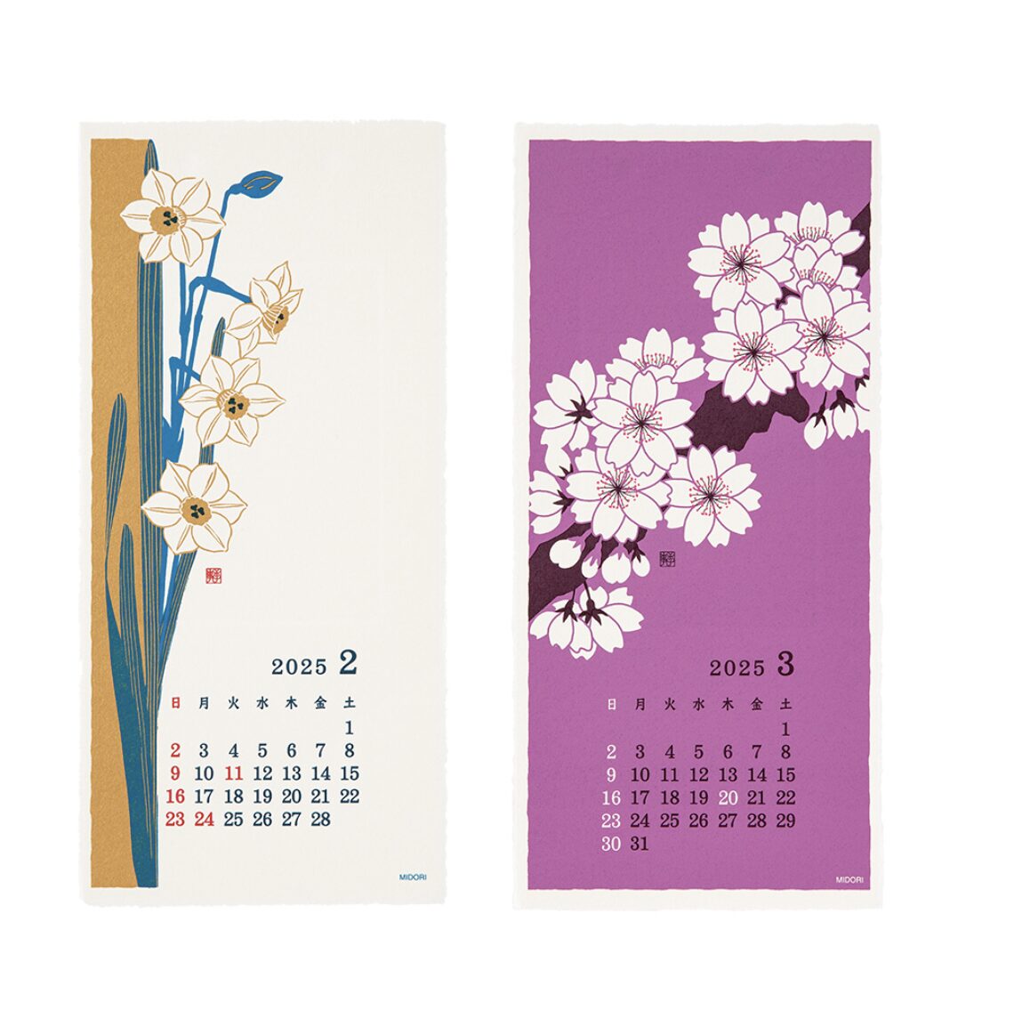 2025 - Midori Calendar Wall-Hanging Echizen Washi S - Flower