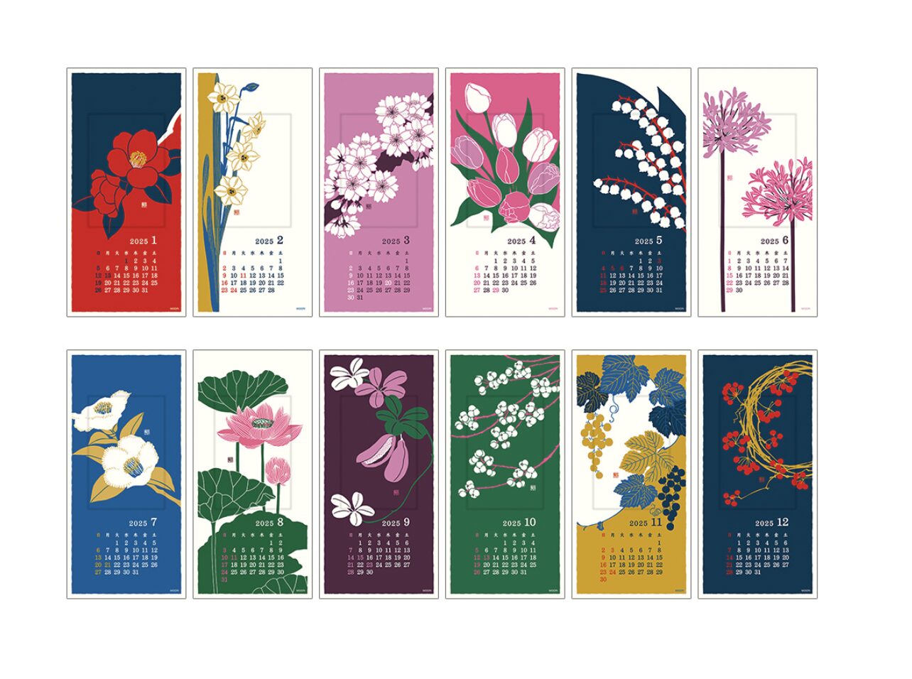 2025 - Midori Calendar Wall-Hanging Echizen Washi S - Flower