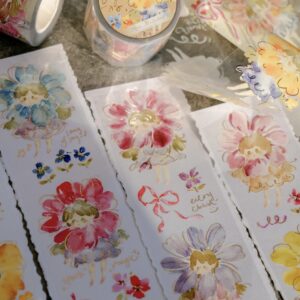 Meow Illustration - Flower Girls - Glossy PET Tape with Rose Gold Foil