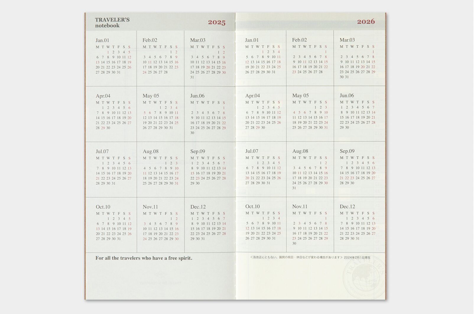 TRC Traveler’s Notebook 2025 – Monthly Diary - Regular Size
