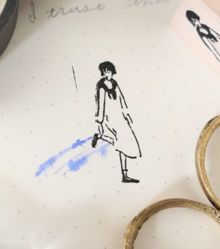 Ma7stamp - Fumiko Putting on Shoes - Stamp