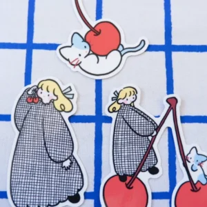Shiima – Cherry, Girl, Kitties – Water Resistant Sticker Set