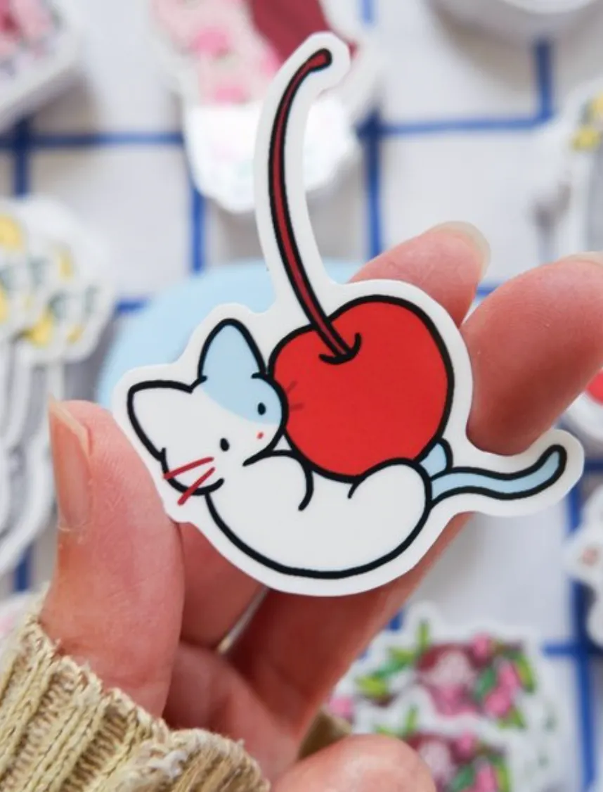 Shiima - Cherry, Girl, Kitties - Water Resistant Sticker Set