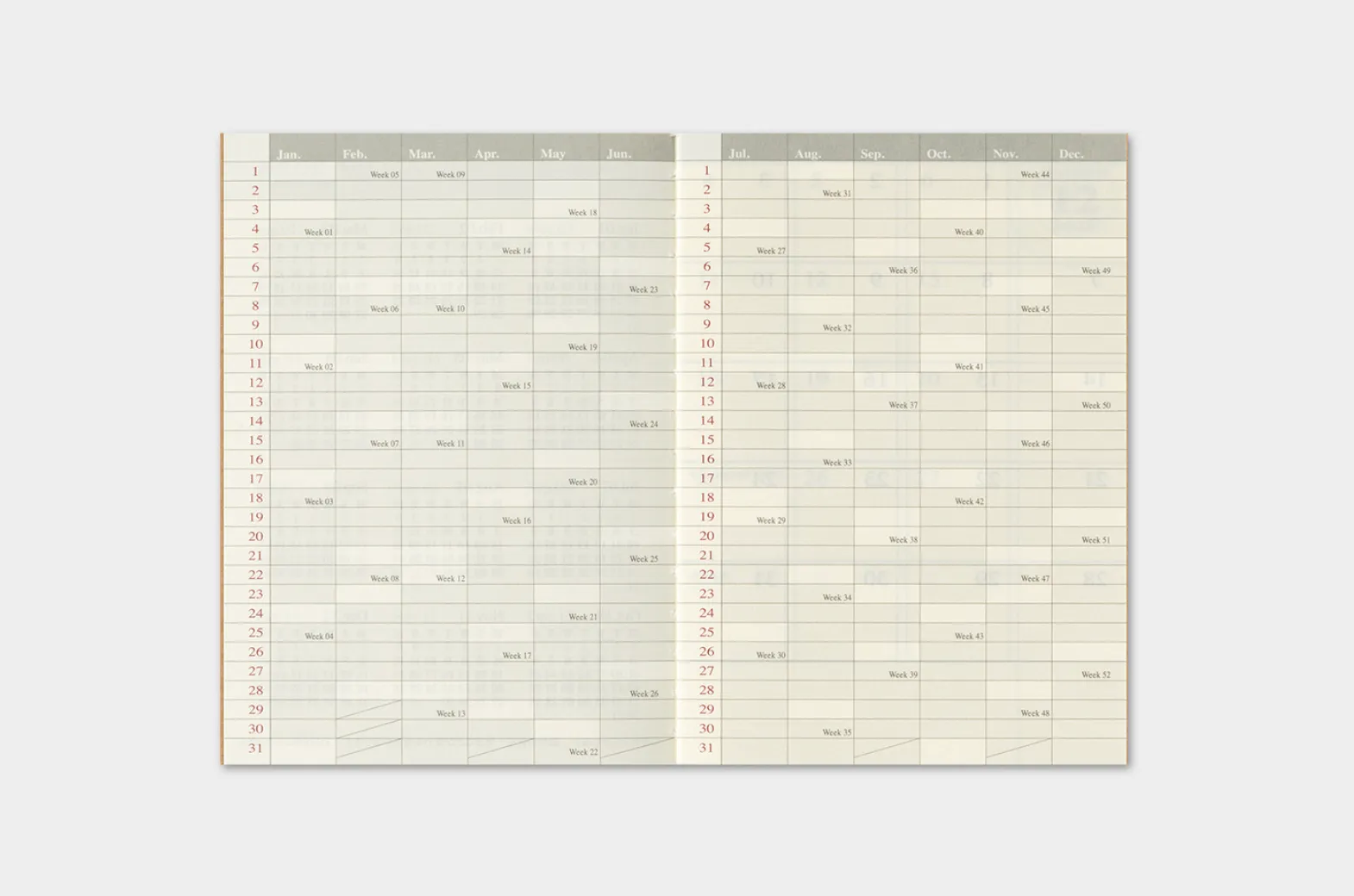 2027 - TRC Traveler's Notebook - Monthly Diary - Passport Size