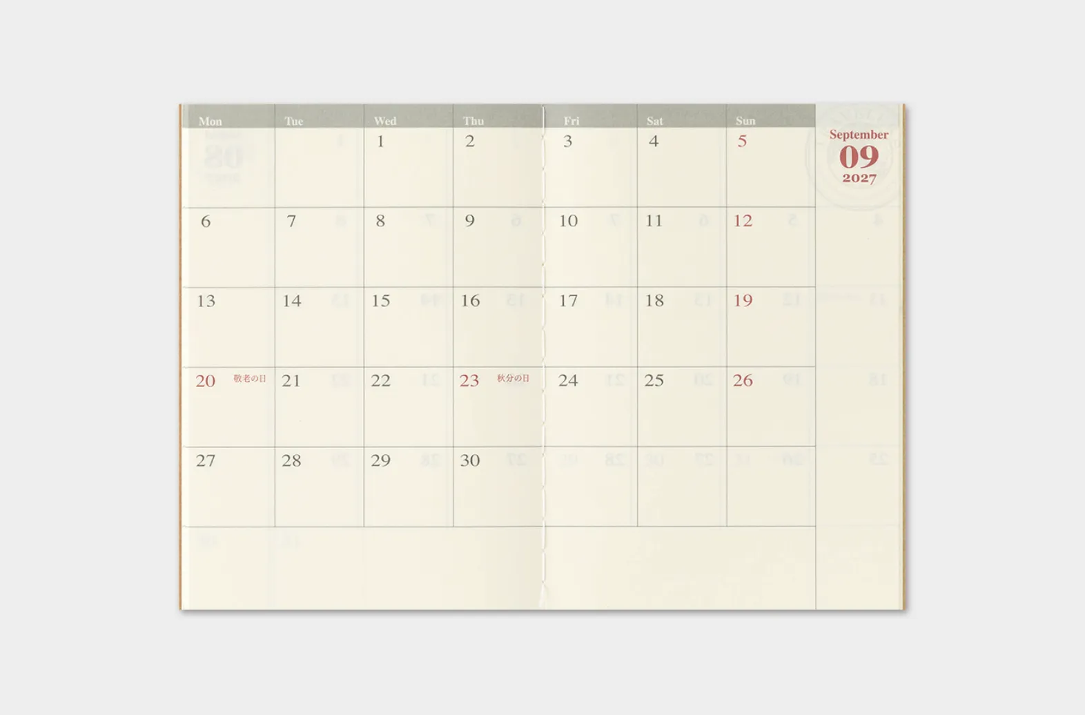 2027 - TRC Traveler's Notebook - Monthly Diary - Passport Size