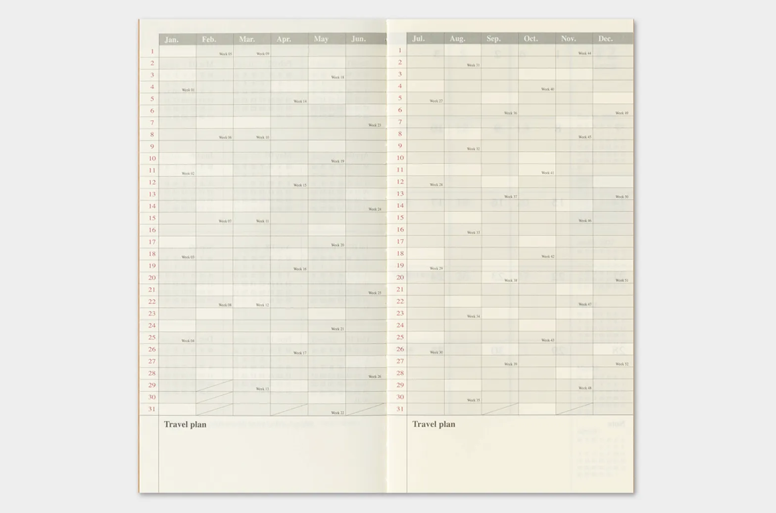 2027 - TRC Traveler's Notebook - Monthly Diary - Regular Size