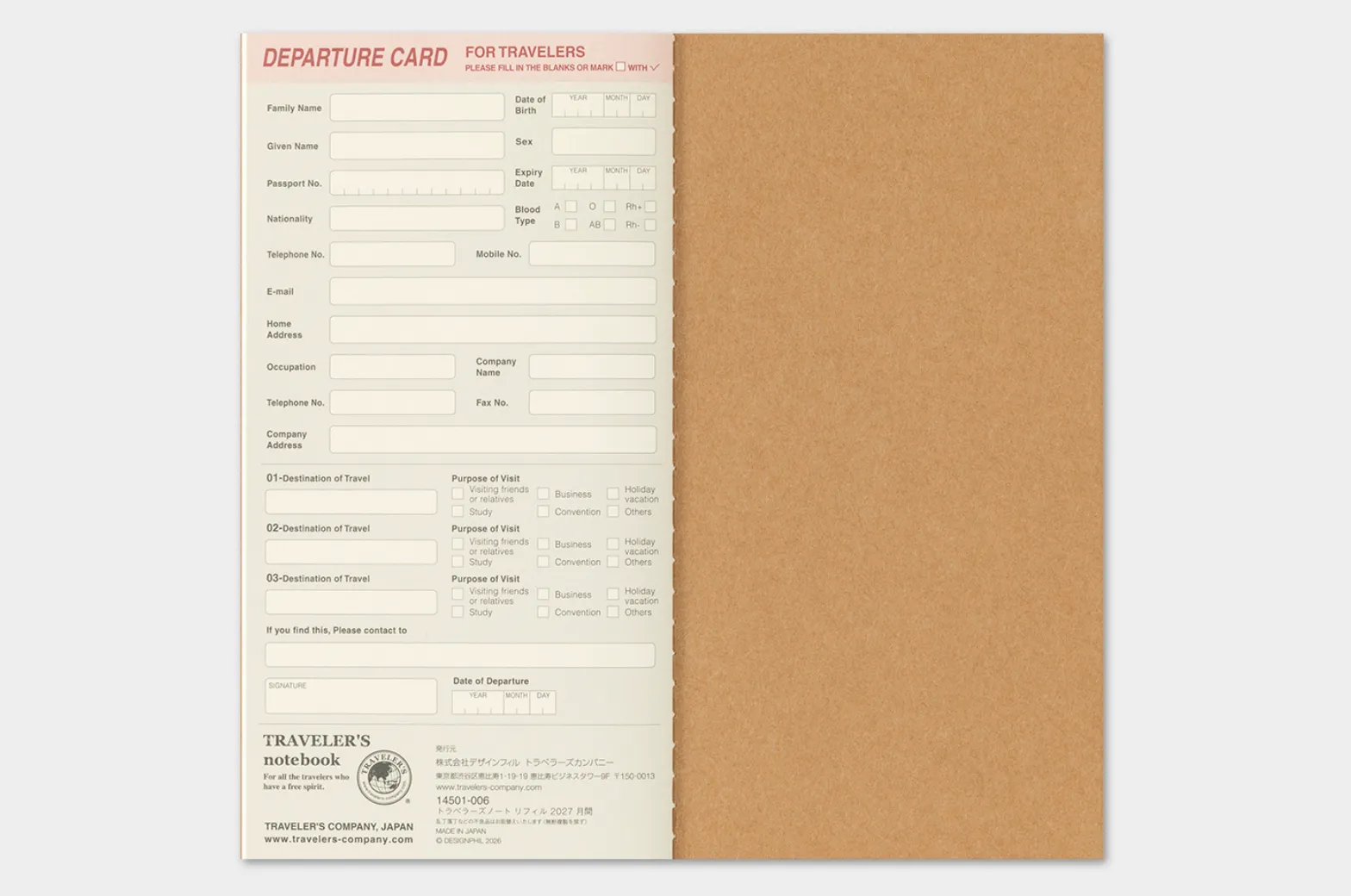 2027 - TRC Traveler's Notebook - Monthly Diary - Regular Size